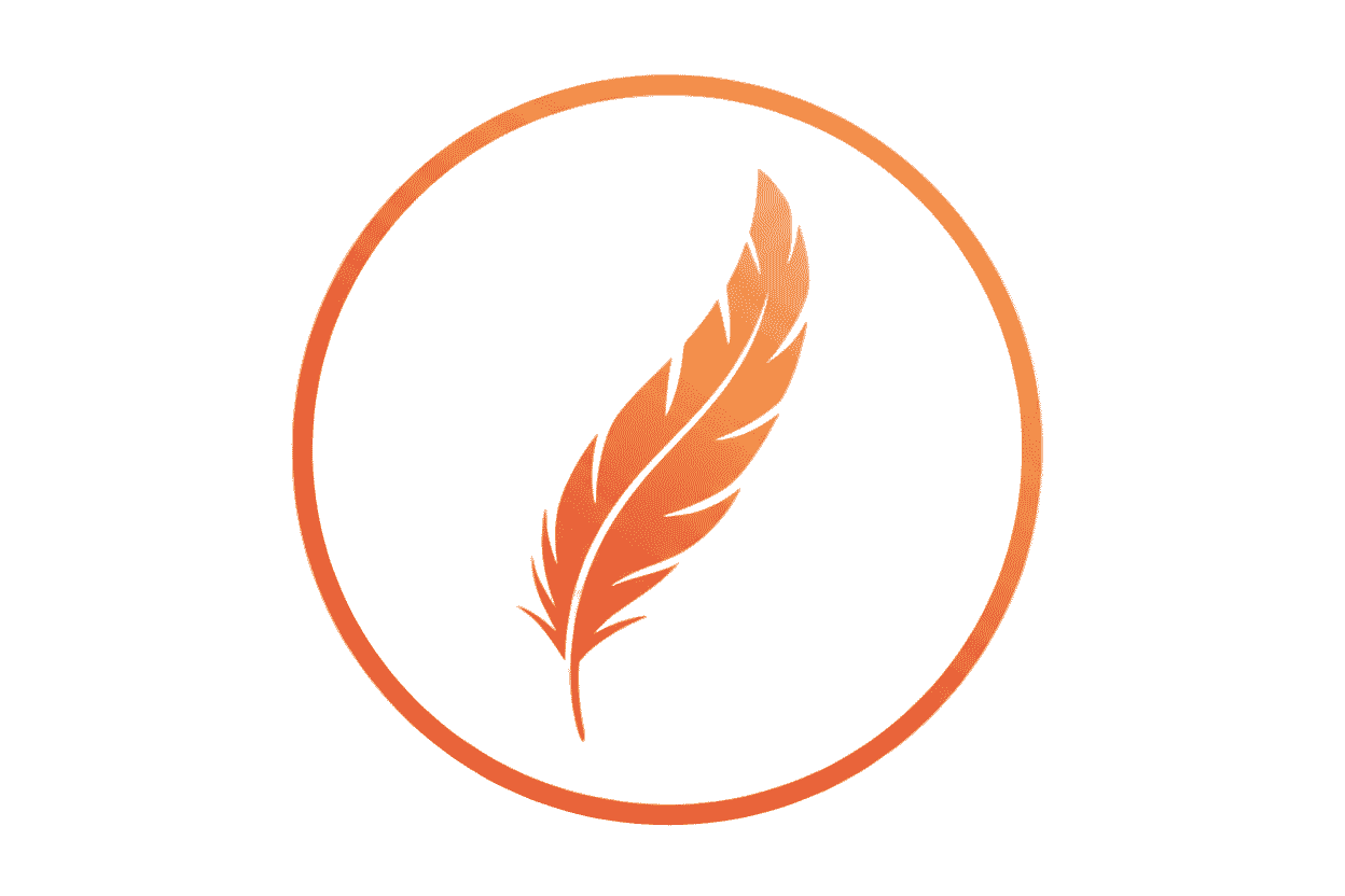 make an orange icon with a an orange cirle around with a feather to symbolise lighness